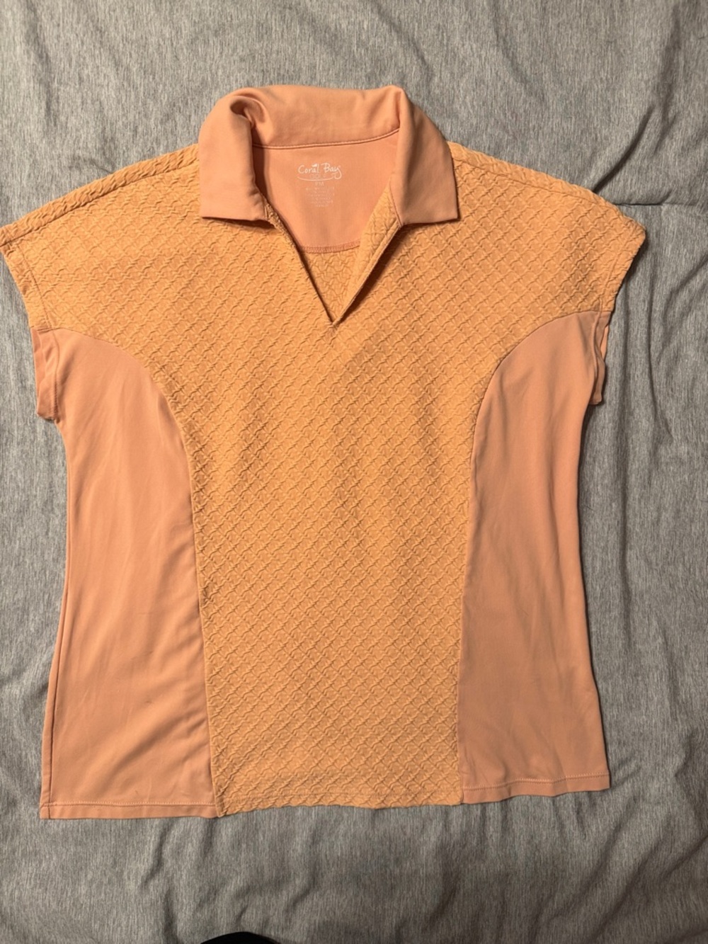 Coral Bay Peach Textured Cap Sleeve Polo